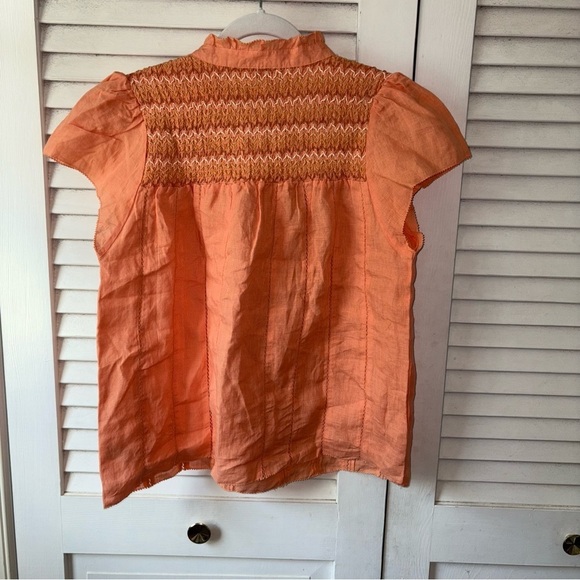 NWT Faherty Kaia Embroidered Linen Top Rhythm Orange Women’s Large Boho - Picture 5 of 6
